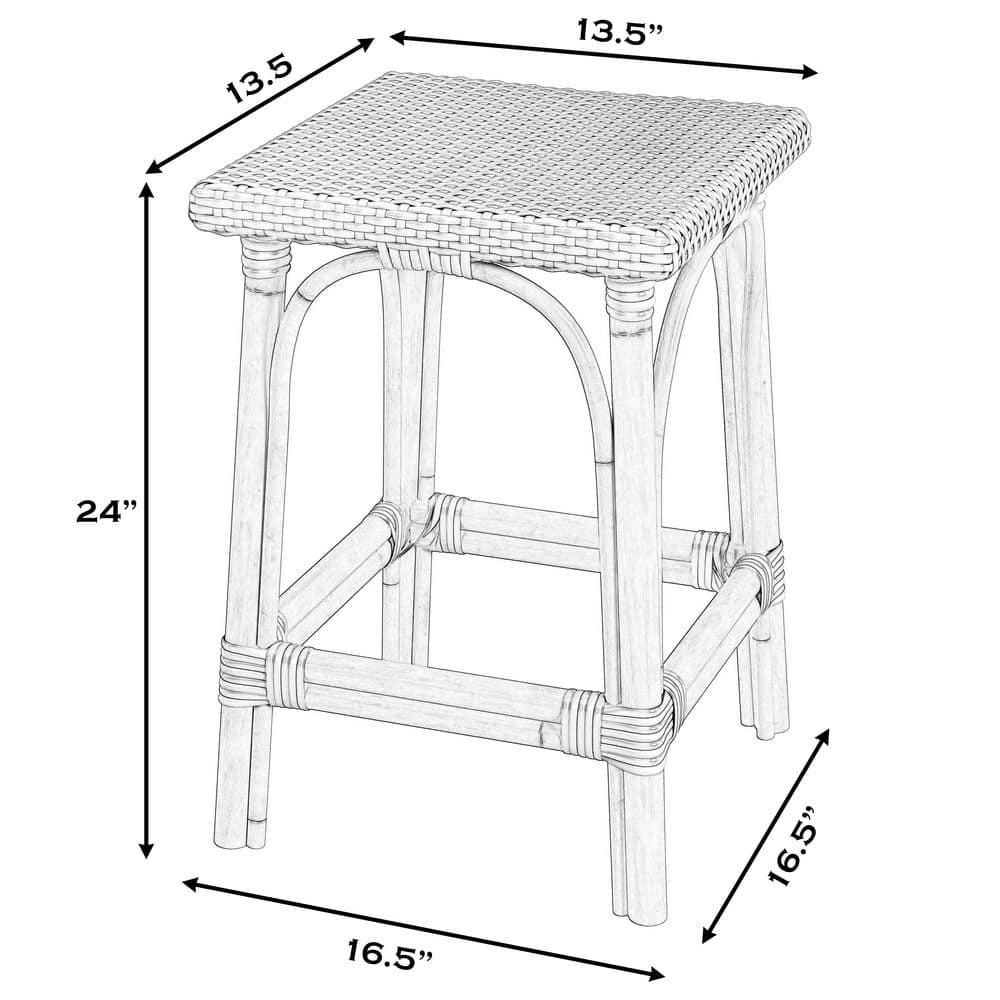Riviera Gray and White 24" Rattan Backless Counter Stool