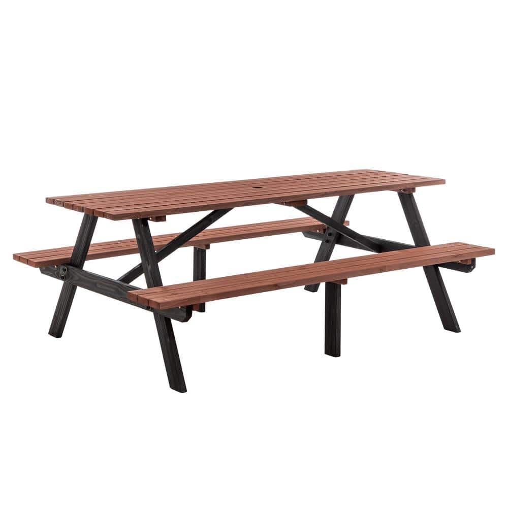 75 in. Brown Rectangle Wood Picnic Table Seats 8 People with Umbrella Hole price history on PriceWatchPro