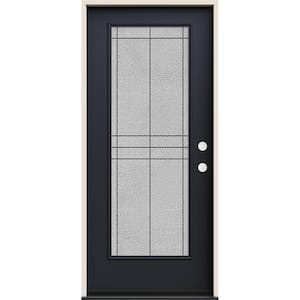 36 in. x 80 in. Left-Hand/Inswing Full Lite Dilworth Decorative Glass Black Steel Prehung Front Door