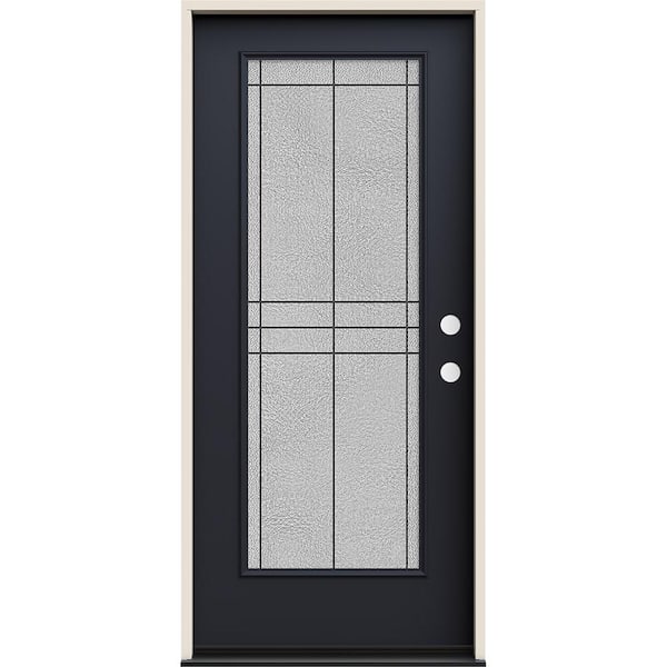 JELD-WEN 36 in. x 80 in. Left-Hand/Inswing Full Lite Dilworth Decorative Glass Black Steel Prehung Front Door