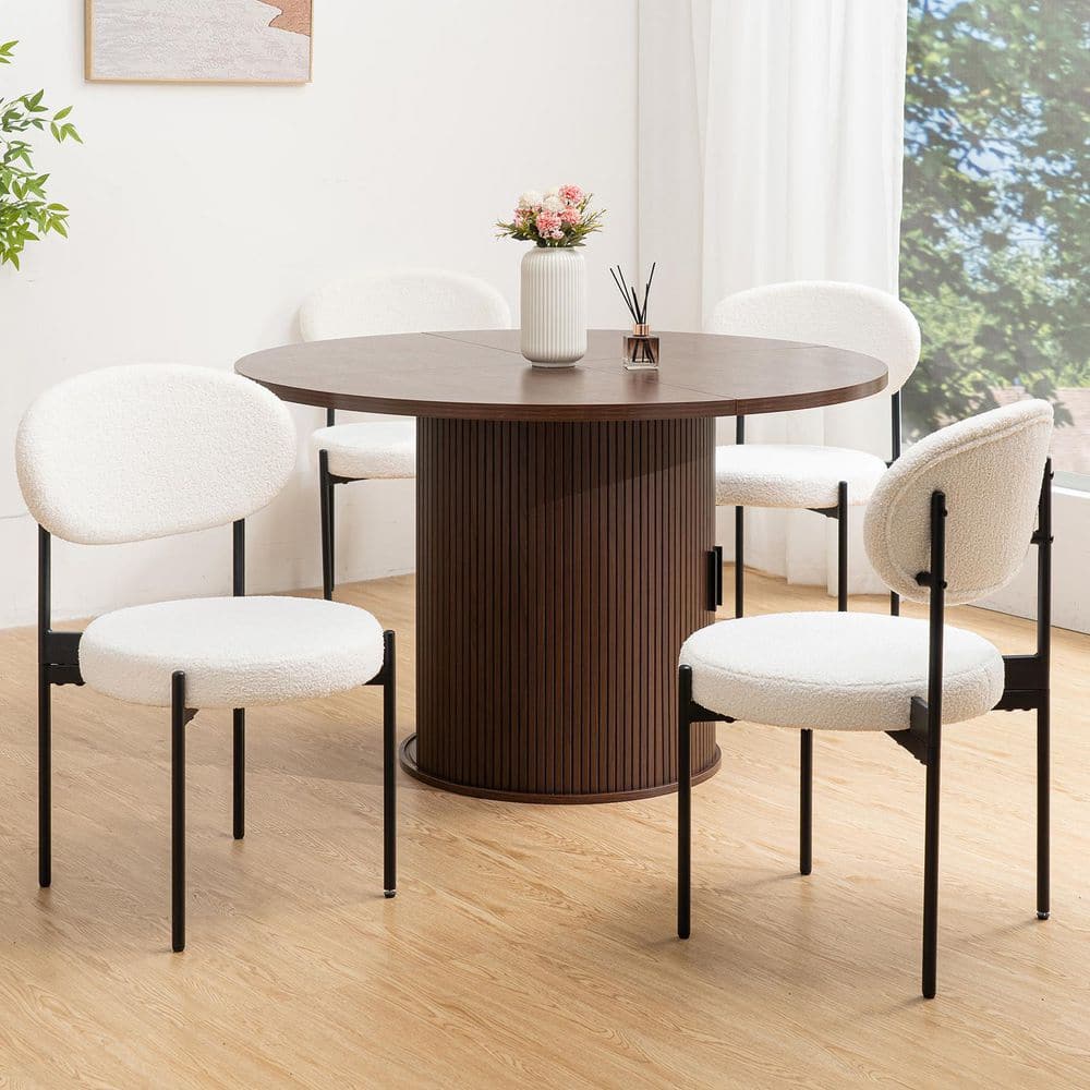 Hommpa White Modern Upholstered Dining Chairs, Short Plush Fabric