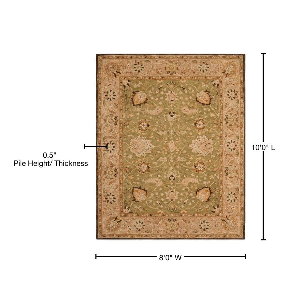 Sage and Beige Hand-Tufted Wool Area Rug, 8' x 10', Reversible Design