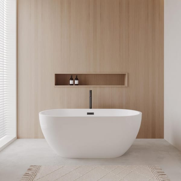 Brooklyn 60 in. Acrylic Flatbottom Bathtub in White with Matte Black Trim and Faucet