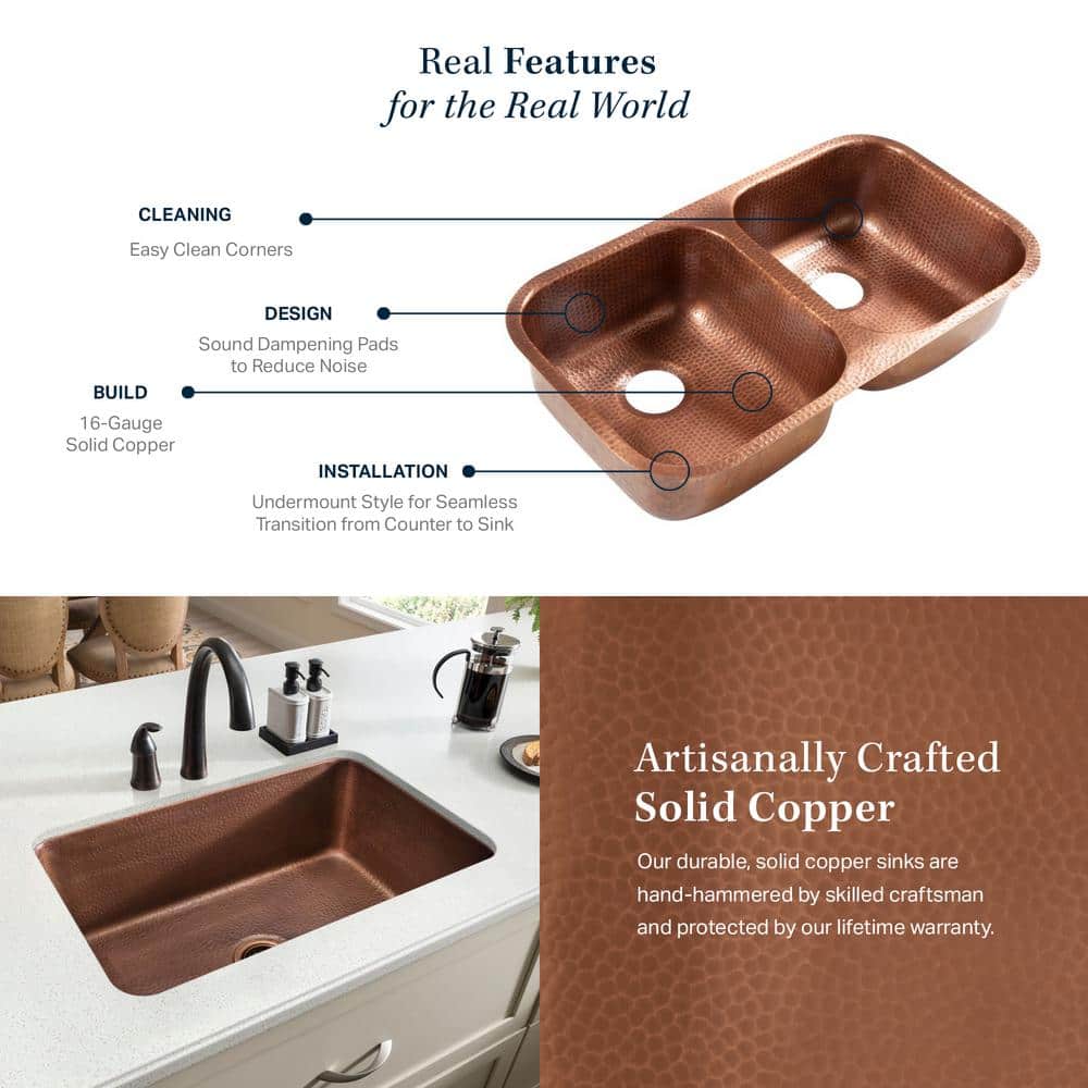 Handcrafted Copper Double Bowl Undermount Kitchen Sink