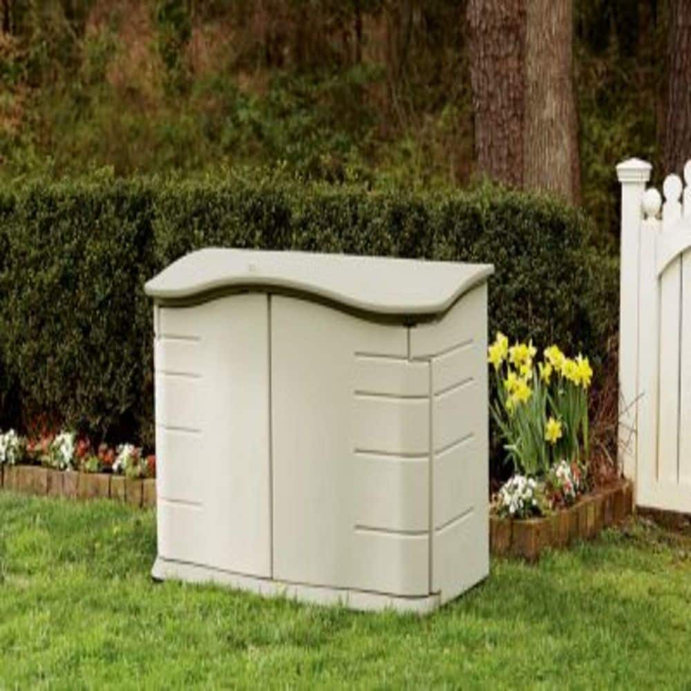 Olive and Sandstone Resin Small Horizontal Storage Shed with Shelving