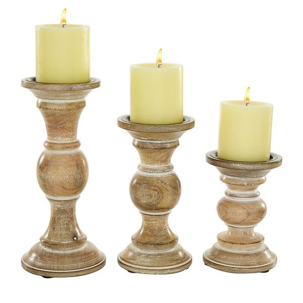 Litton Lane Light Brown Wood Candle Holder (Set of 3) 51325 - The Home ...