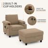 Detail of built-in cup holders and side pocket on the furniture.
