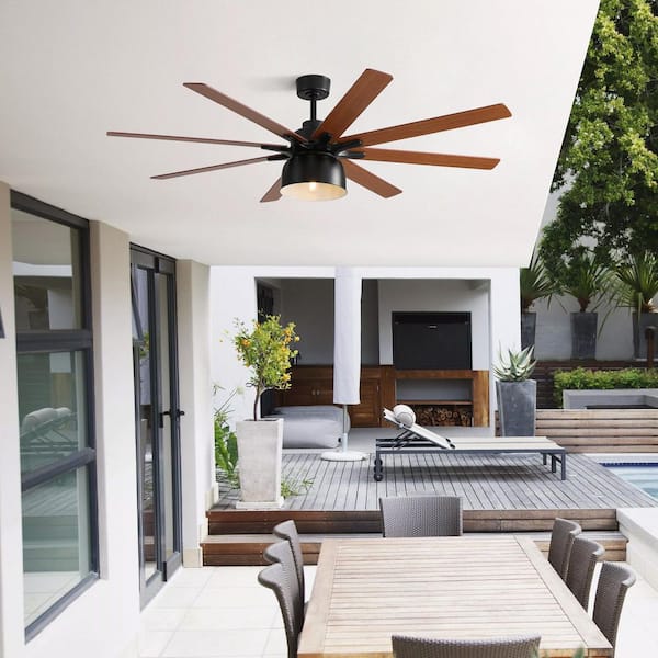 66 in. Ceiling Fan with 6 Speed Wind 8 Dual Colors Blades Remote Control Reversible DC Motor with Light, Black