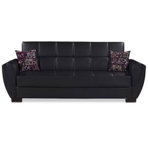 Basics Air Collection Convertible 87 in. Black Faux Leather 3-Seater Twin Sleeper Sofa Bed with Storage