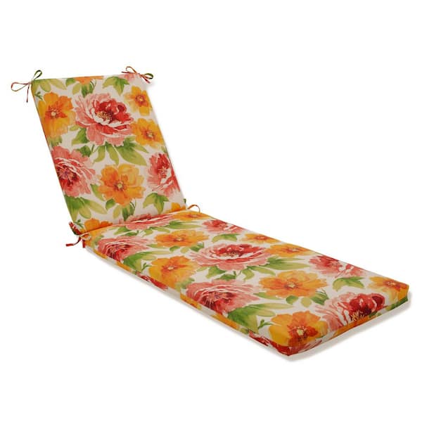 Pillow Perfect Floral 23 x 30 Outdoor Chaise Lounge Cushion in Green/Orange Muree