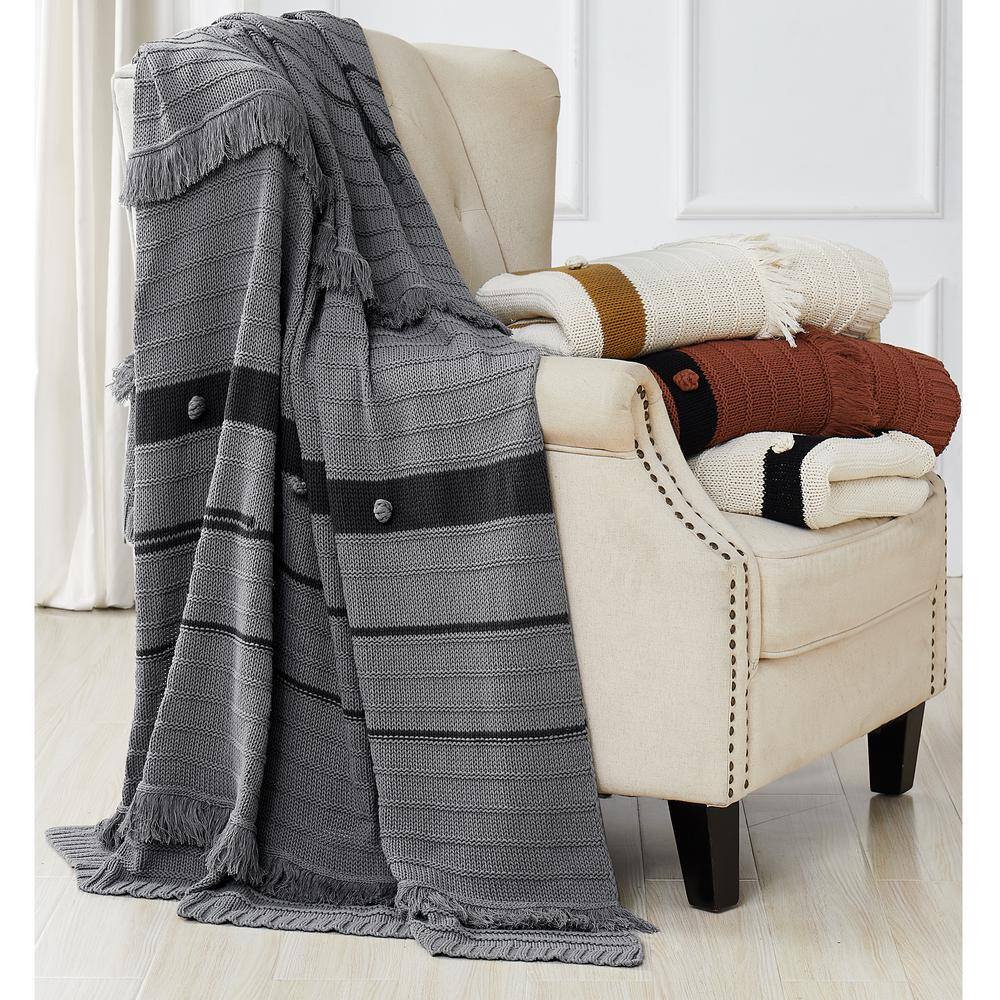 Gray 19" x 14" Knitted Cotton Reversible Throw Pillow