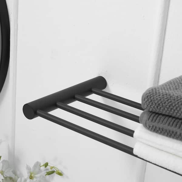 4-Bar Towel Rack Towel Shelf Wall Mounted Modern Hotel Style with Towel Bar Single Towel Rack in Matte Black