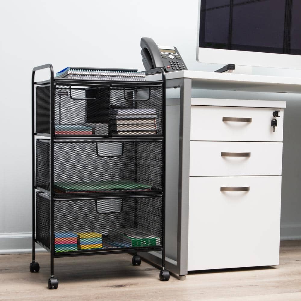 Black Metal Mesh 4-Drawer Mobile Storage Trolley