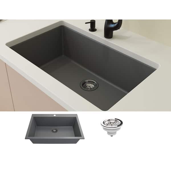 TerraLife Hyperion 33 in. Drop-In/Undermount Single Bowl Concrete Gray Granite Composite Kitchen Sink