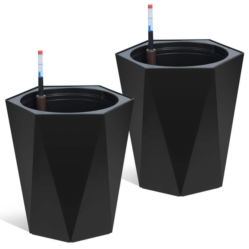 16in Self-Watering Diamond Tall Planters Set of 2 Large Resin Flower Pots with Water Level Monitor & Wheels Black price history on PriceWatchPro