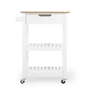 White Kitchen Cart with Shelf;Spice Rack;Wheels