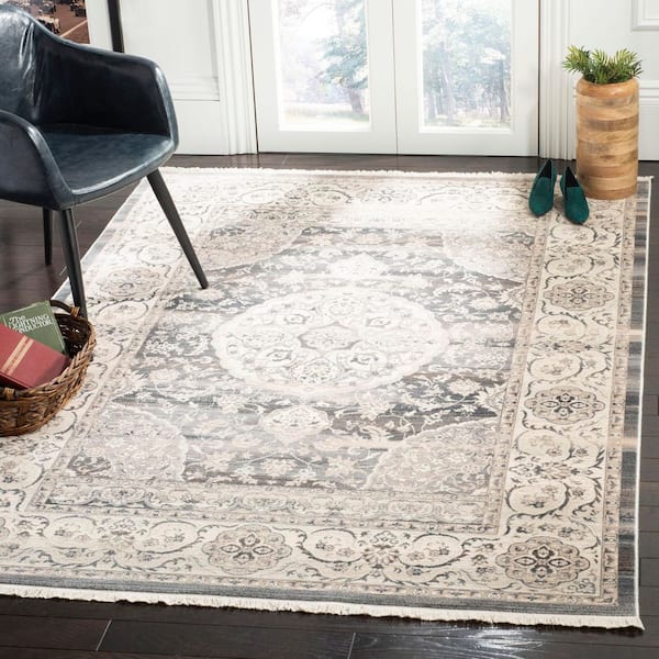Vintage Persian 6 ft. x 9 ft. Dark Gray/Ivory Distressed Medallion Area Rug