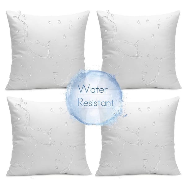 4-Piece 18 in. x 18 in. White Outdoor Water-Resistant Soft Throw Pillow Inserts Hypoallergenic for Patio
