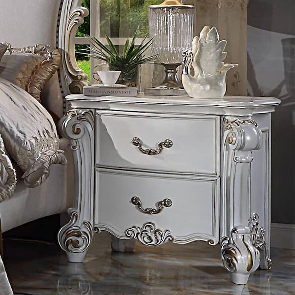 Acme Furniture Vendome Antique Pearl 2-Drawer Nightstand (31 in. H x 32 in. W x 21 in. D)