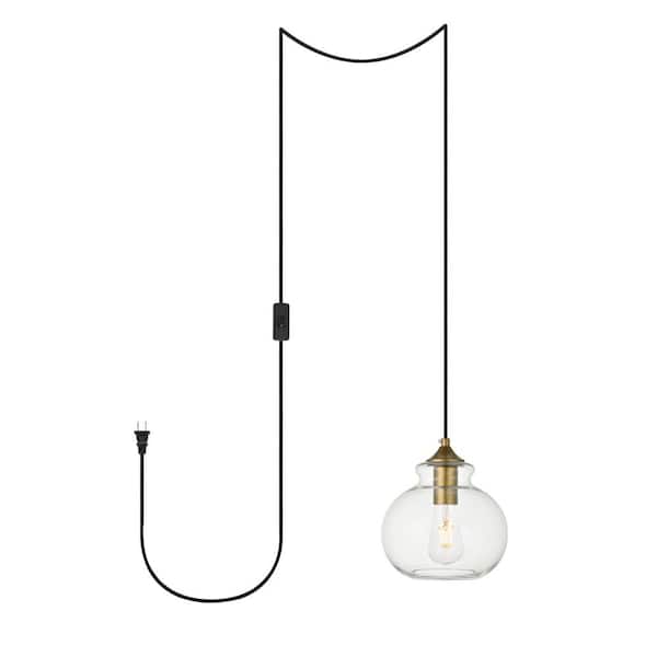 Unbranded Home Living 40-Watt 1-Light Brass Shaded Pendant Light with Glass Shade, No Bulbs Included