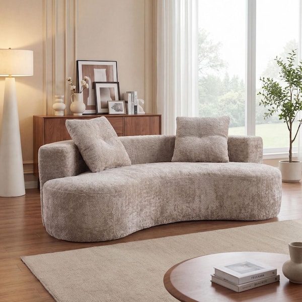 Wendy 79.5 in. Square Arms Upholstered Boucle Fabric Curved Compression Cloud Sofa in Camel with 2-Pillows