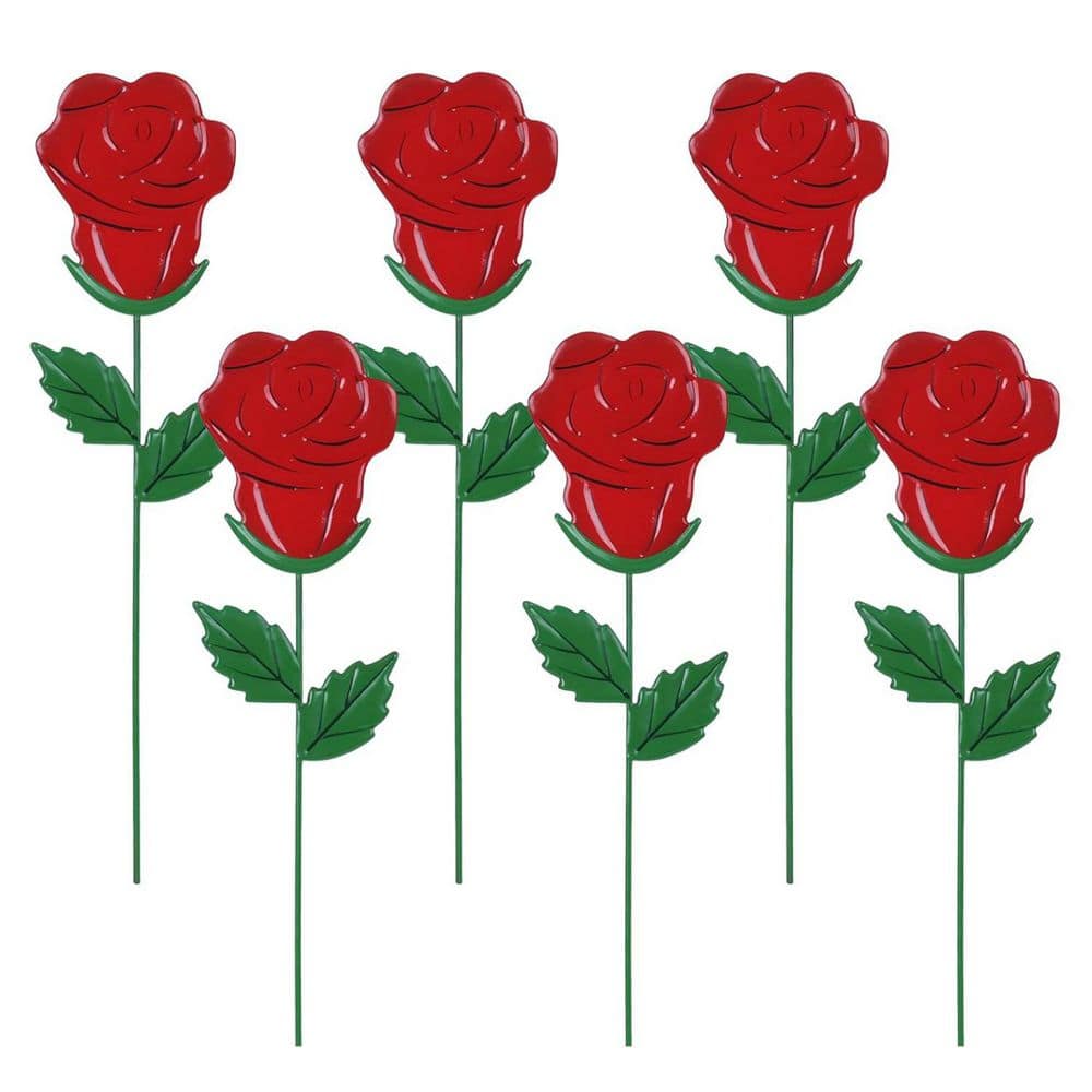 Rose Metal Flowers Decorative Garden Stakes, 6-Pack L0FPX2F6R3 - The ...