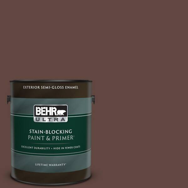BEHR ULTRA 1 gal. #180F-7 Warm Brownie Semi-Gloss Enamel Exterior Paint & Primer