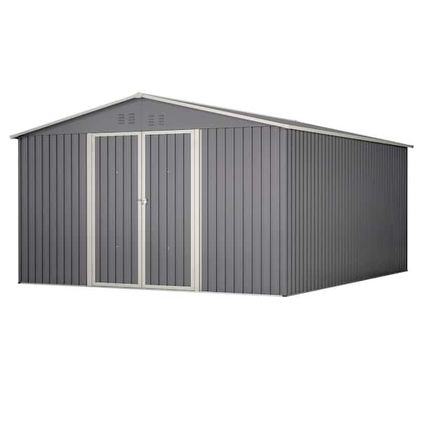 11 ft. W x 13 ft. D Gray Metal Storage Shed, Backyard Outdoor Garden Storage Shed (143 sq ft)