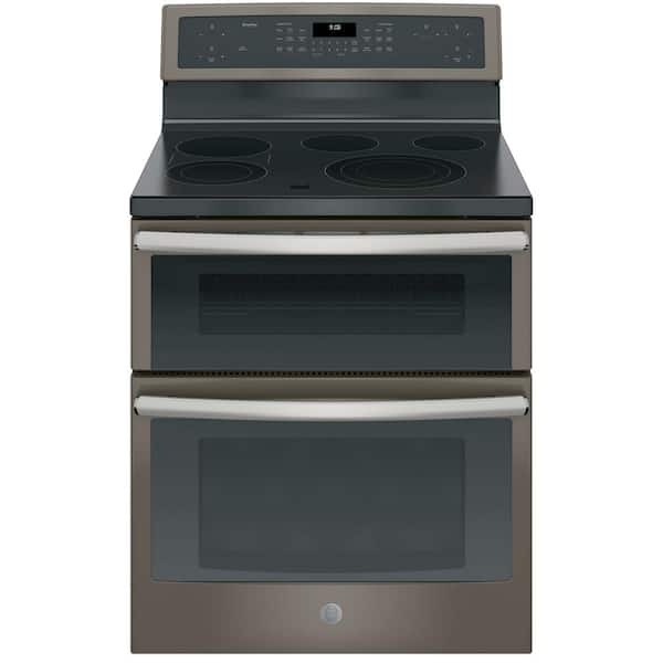 GE Profile 6.6 cu. ft. Double Oven Electric Range with Self-Cleaning and Convection Lower Oven in Slate