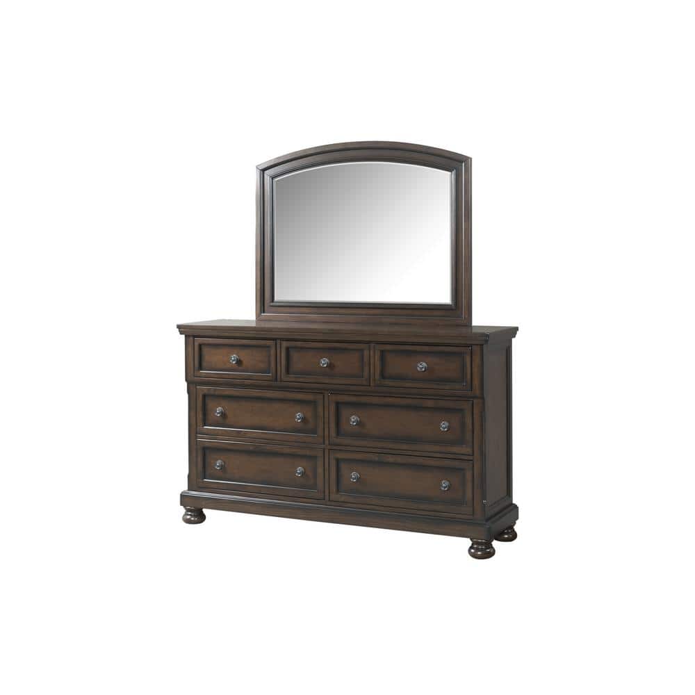 Kingsley 65" Brown Wood Dresser with Mirror and Felt-Lined Drawer