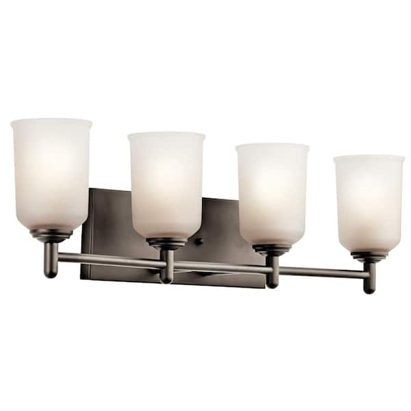 KICHLER Shailene 29.5 in. 4-Light Olde Bronze Traditional Bathroom Vanity Light with Satin Etched Glass