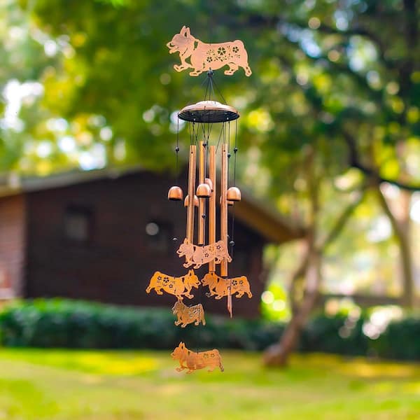 7 in. x 34 in. Metal Corgi Dog Wind Chime for Yard Decorations