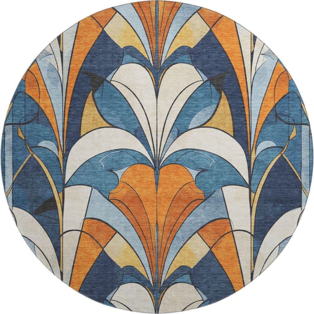 Mayfield Premium Machine Washable Abstract AMF2174 Blue 8 ft. x 8 ft. Round Rug price history on PriceWatchPro