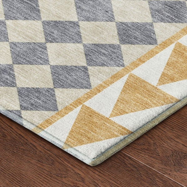 Mayfield Premium Machine Washable Abstract AMF2522 Gold 3 ft. x 4 ft. Area Rug