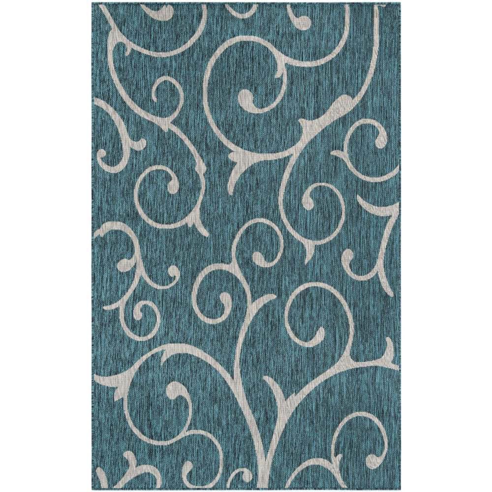 Indoor/Outdoor Curl Teal Blue 5 ft. x 8 ft. Area Rug price history on PriceWatchPro