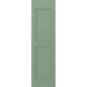 12 in. W x 38 in. H Americraft 2 Equal Flat Panel Exterior Real Wood Shutters Pair in Track Green