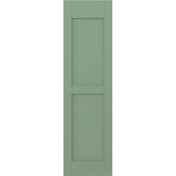 Ekena Millwork 12 in. W x 38 in. H Americraft 2 Equal Flat Panel Exterior Real Wood Shutters Pair in Track Green
