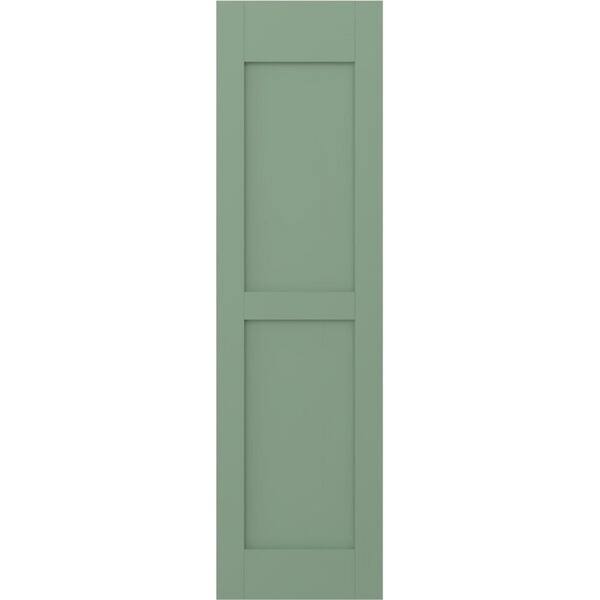 Ekena Millwork 18 in. W x 44 in. H Americraft 2-Equal Flat Panel Exterior Real Wood Shutters Pair in Track Green