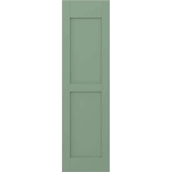 Ekena Millwork 18 in. W x 47 in. H Americraft 2-Equal Flat Panel Exterior Real Wood Shutters Pair in Track Green