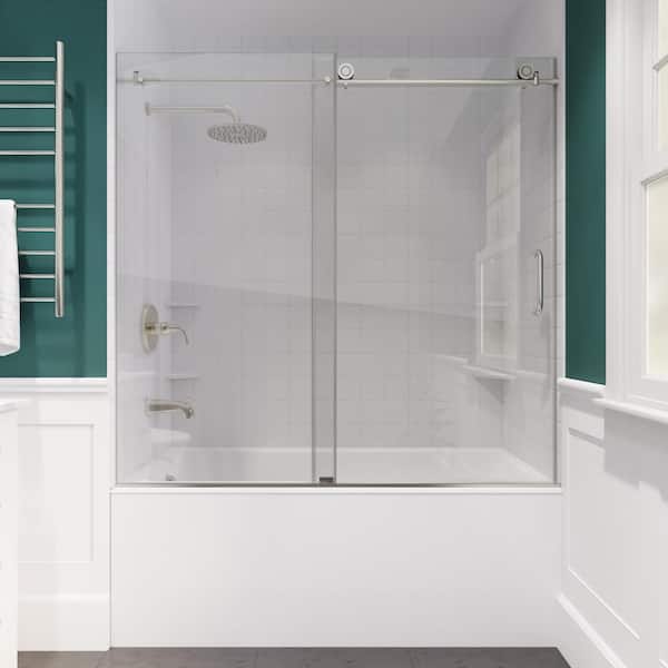 ANZZI Raymore 60 in. x 62 in. Frameless Sliding Bathtub Door in Brushed Nickel