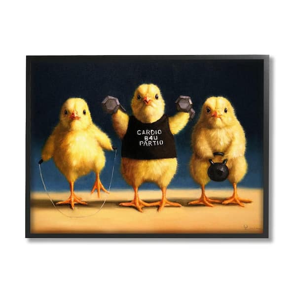 Stupell Industries Funny Exercise Workout Chicks Animals by Lucia Heffernan 1-Piece Black Framed Animal Giclee Art Print 20 in. x 16 in.