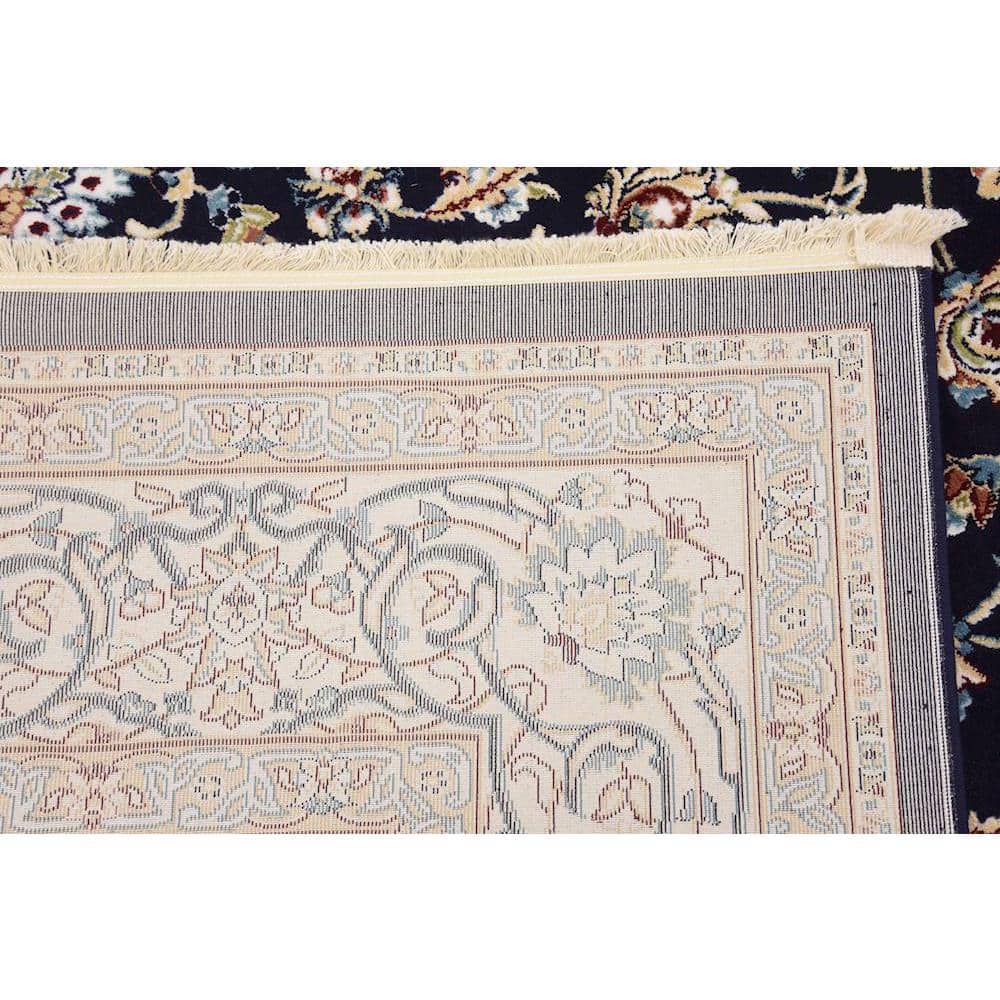 Navy Blue and Beige Floral Synthetic 8x10 Area Rug