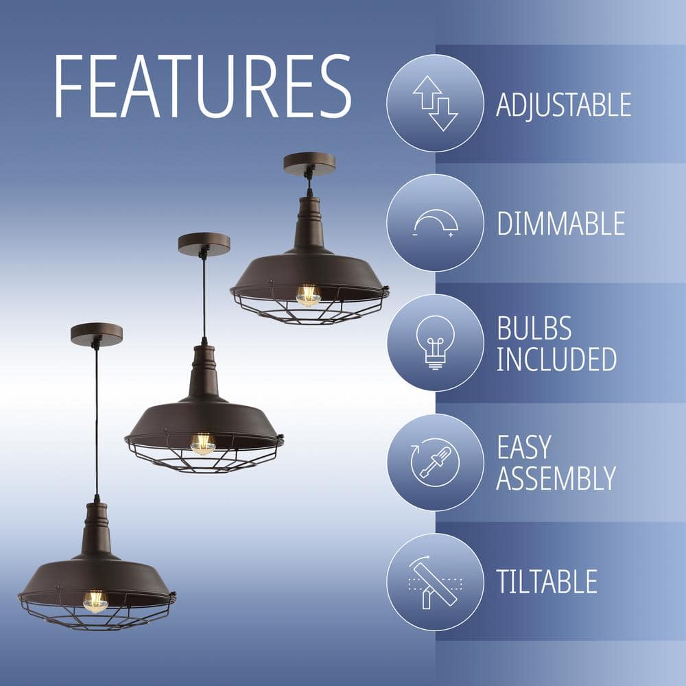 Rustic Farmhouse 14.25" Oil Rubbed Bronze LED Pendant Light