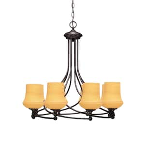 Royale 8 Light Dark Granite Chandelier, Round Chandelier with 5.5 in. Zilo Cayenne Linen Glass Shades, No Bulbs Included