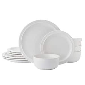 Blooming Meadow 12-Piece Cream Stoneware Dinnerware Set, Service for 4