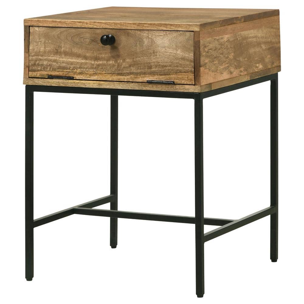 Honey Brown Mango Wood and Iron Rectangular End Table with Storage
