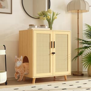 Modern Cat Litter Box Enclosure, Indoor Hidden Litter Box Furniture Cat Washroom Storage with Lock Sisal Door for Rooms