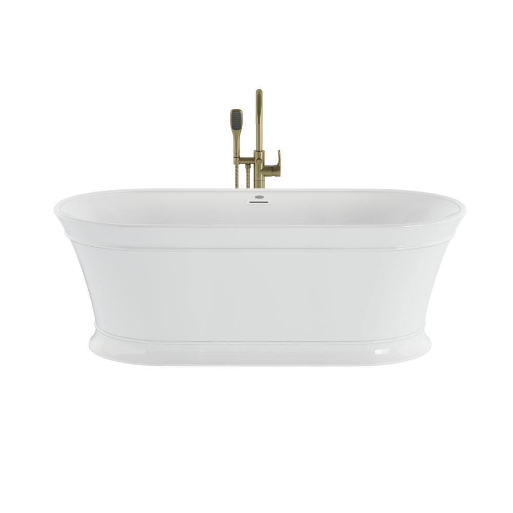 JACUZZI Lyndsay 67 in. Acrylic Flatbottom Soaking Non-Whirlpool Bathtub in White with Brushed Bronze Tub Filler Included -  TB47W59