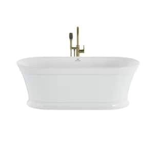 Lyndsay 67 in. Acrylic Flatbottom Soaking Non-Whirlpool Bathtub in White with Brushed Bronze Tub Filler Included