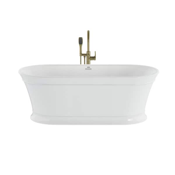 JACUZZI Lyndsay 67 in. Acrylic Flatbottom Soaking Non-Whirlpool Bathtub in White with Brushed Bronze Tub Filler Included